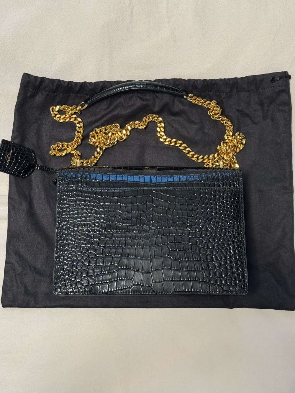 SAINT LAURENT YSL Medium Sunset Bag Croc Embossed Leather with Gold HDW - Picture 4 of 8
